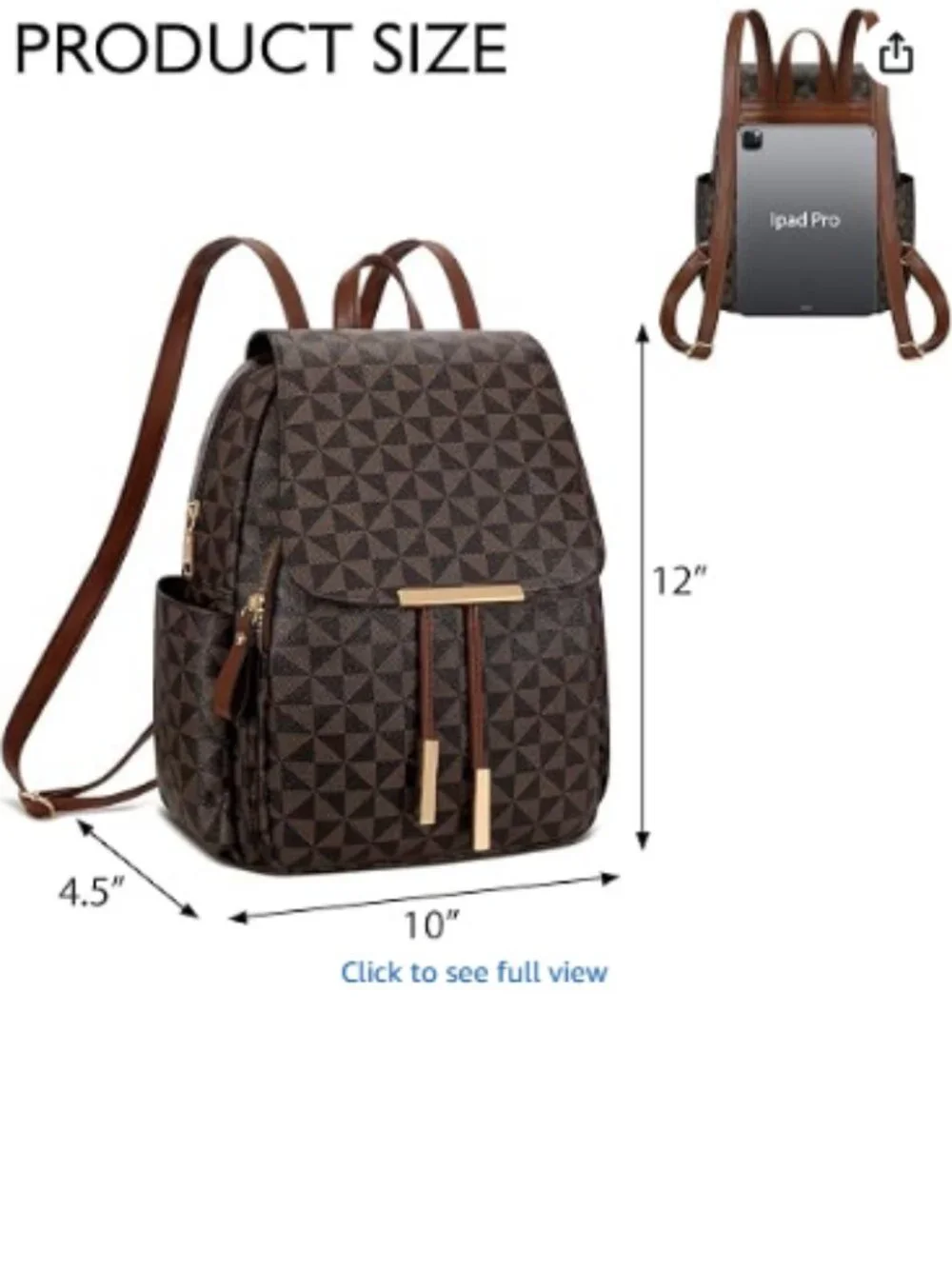 Women's Brown Checkered Leather Backpack Purse Travel Daypack Multi Pocket bag